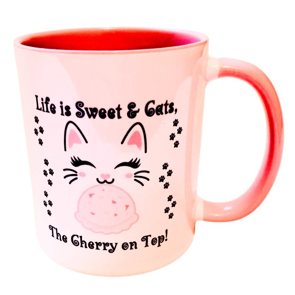 Kr8v Grafix Coffee Tea Hot Cocoa Cats Life is Sweet Quote Ceramic Mug Cup